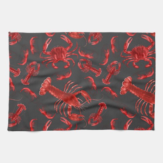 Zeevruchten Pattern Dark Gray Rustic Crawfish Lobs Theedoek (Horizontaal)