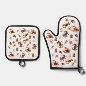 Zeevruchten Schaaldier Kreeft Krab Beach House Ovenwant & Pannenlap Set (Voorkant)