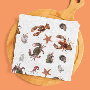 Zeevruchten Schaaldieren Lobster Crab Pattern Theedoek