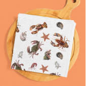 Zeevruchten Schaaldieren Lobster Crab Pattern Theedoek
