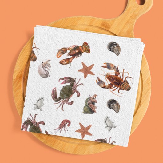 Zeevruchten Schaaldieren Lobster Crab Pattern Theedoek