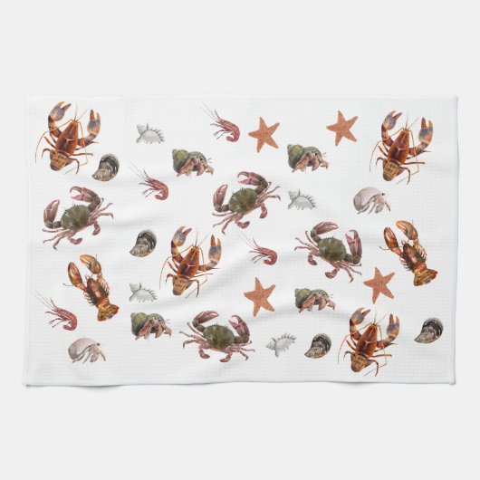 Zeevruchten Schaaldieren Lobster Crab Pattern Theedoek (Horizontaal)