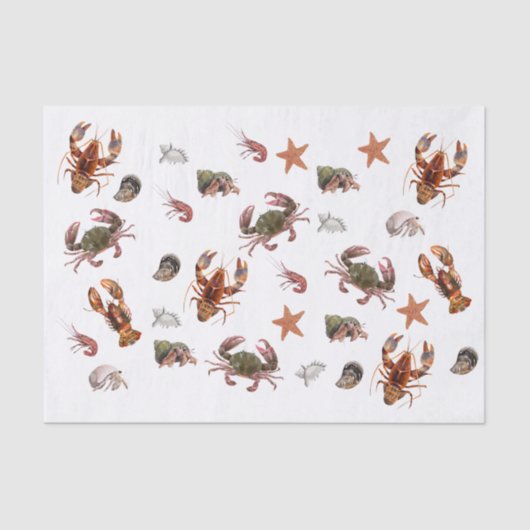 Zeevruchten Schaaldieren Lobster Crab Pattern Tissuepapier (Voorkant)