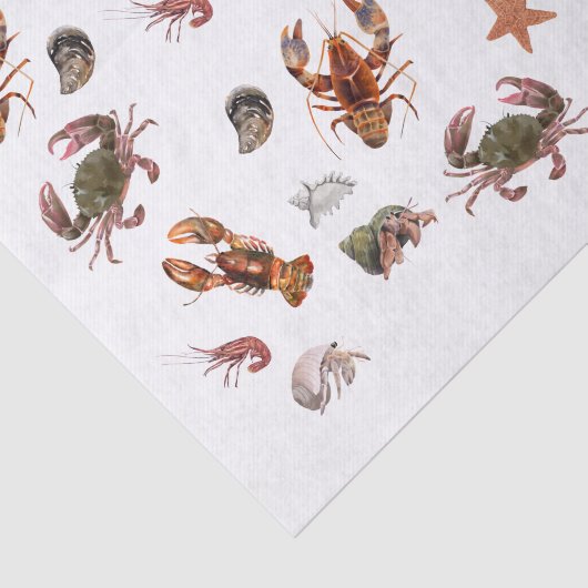 Zeevruchten Schaaldieren Lobster Crab Pattern Tissuepapier (Detail)
