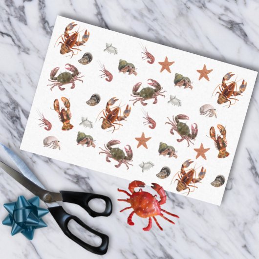 Zeevruchten Schaaldieren Lobster Crab Pattern Tissuepapier