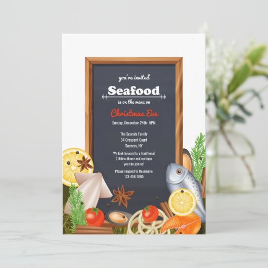 Zeevruchten staat op de Menuuitnodiging Kaart (Staand voorkant)