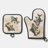 Zeevruchten Vis Nautisch Ovenwant & Pannenlap Set (Voorkant)