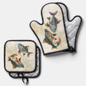 Zeevruchten Vis Nautisch Ovenwant & Pannenlap Set (Voorkant / Achterkant)