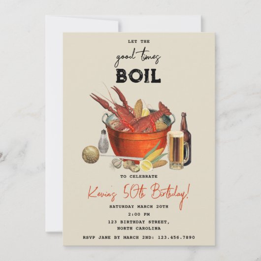 Zeevruchten Zomer Crawfish Boil Verjaardagsfeest Kaart (Voorkant)