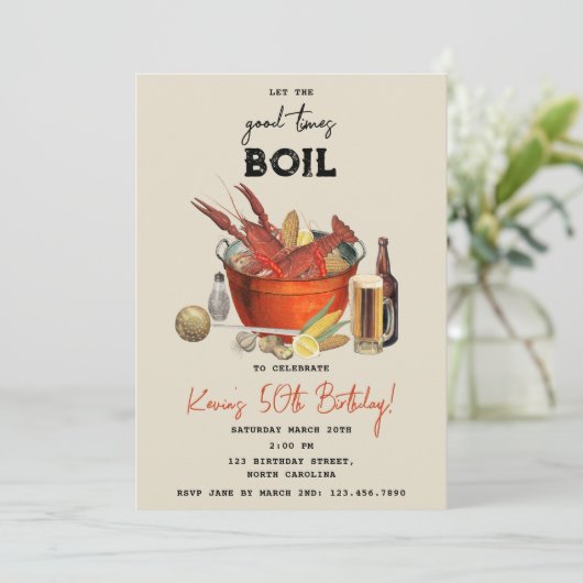 Zeevruchten Zomer Crawfish Boil Verjaardagsfeest Kaart (Staand voorkant)