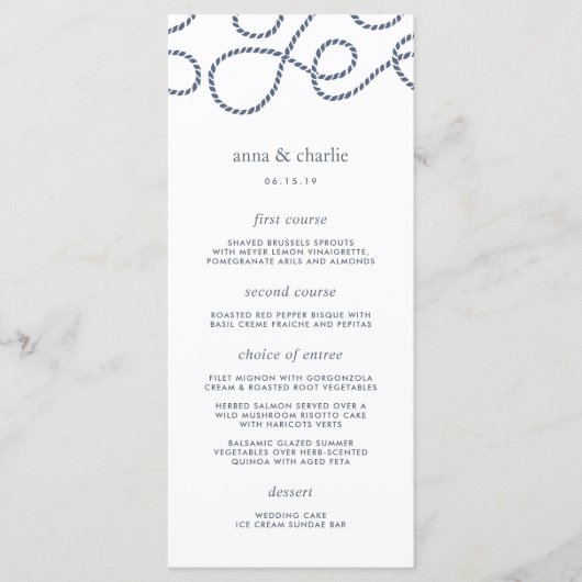 Zeewaardig Wedding Menu Kaart | Wit (Voorkant)