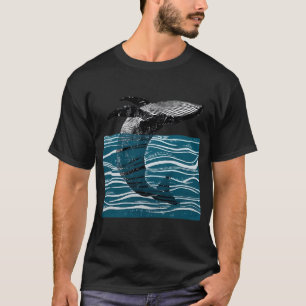 zeewalvis springt walvis in blauwe golven t-shirt