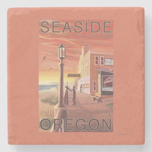 Zeewater, Uitzicht van OregonAquarium Stenen Onderzetter (Voorkant)