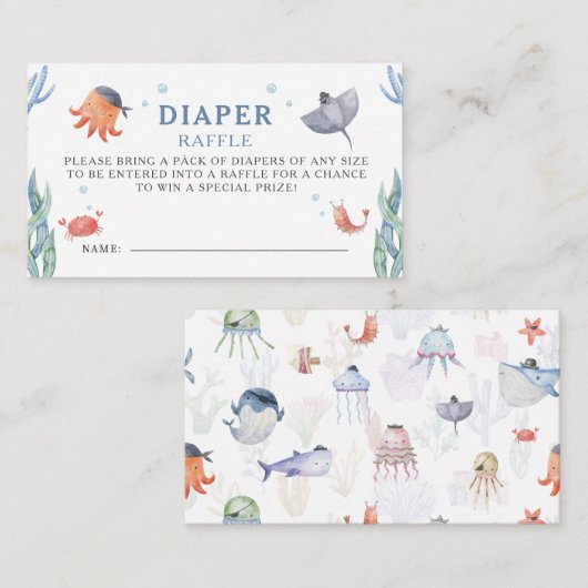 Zeewaterverf Babyshower Luierspel Informatiekaartje (Voorkant / Achterkant)