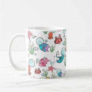 Zeewezen thema mok. Patronen zee dieren mok