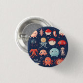 Zeewezens badge, speldje, knop, leuk ronde button 3,2 cm (Voorkant /achterkant)
