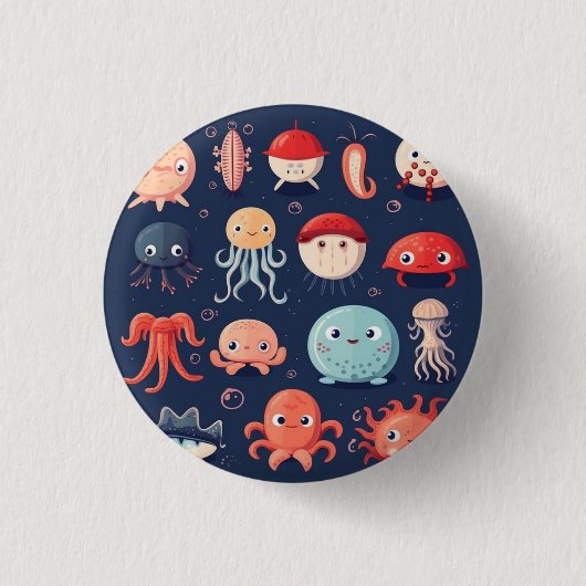 Zeewezens badge, speldje, knop, leuk ronde button 3,2 cm (Voorkant)
