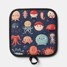 Zeewezens, vis, keukenaccessoire, leuk pannenlap