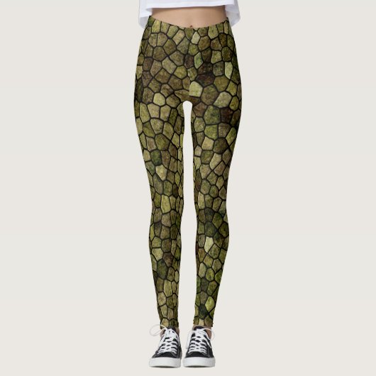 Zeewier en Juniper Klinker Patchwork Terrazzo Patr Leggings (Voorkant)