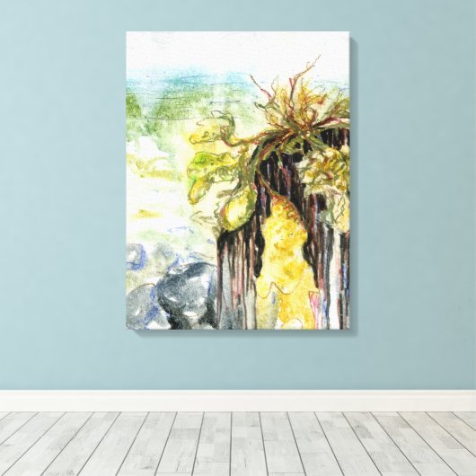 Zeewier en verdwijnend strand onder de regen canvas afdruk (Insitu (Houten vloer))