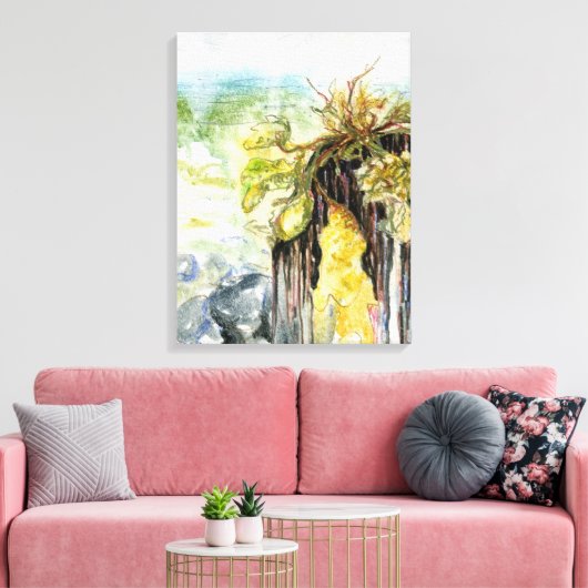 Zeewier en verdwijnend strand onder de regen canvas afdruk (Insitu (Woonkamer))