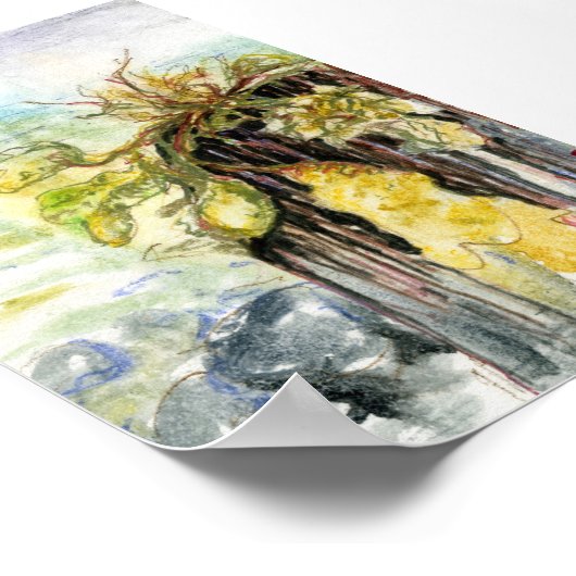 Zeewier en verdwijnend strand onder de regen poster (Hoek)