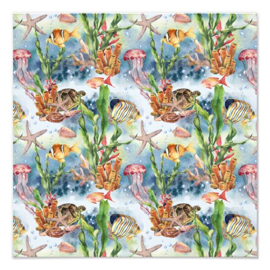 Zeewier: koraalrif vis kwal zeewier foto afdruk (Voorkant)