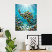 Zeewier Schildpad Oceaan Rust Poster (Thuiskantoor)