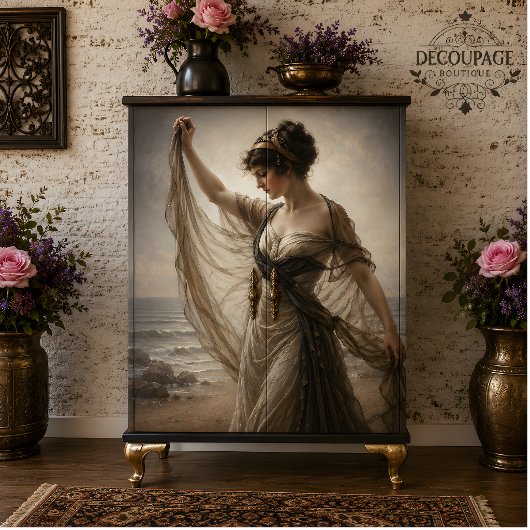 Zeewind danseres in taupe decoupage tissuepapier