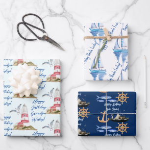 zeezeilthema man grootpa, pap inpakpapier vel