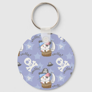 Zeezicht Schattig Piratenkatje Patroon Sleutelhanger