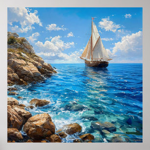 ⛵ Zeezicht Zeilschip Oceaan Muur Kunst Decor 🌊✨ Poster