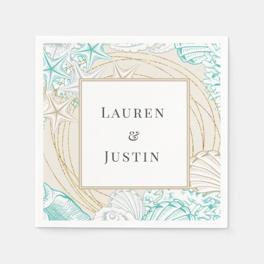 zeezijde kust turquoise Monogram Papier Servet (Voorkant)