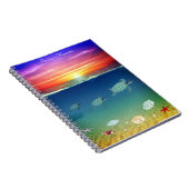 Zeezonsopgang, zwemschildpadden en schelpen van ze notitieboek (Rechterzijde)