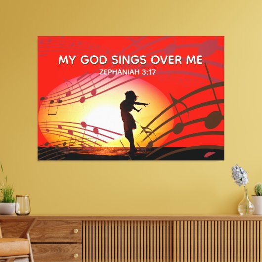 Zefanja 3:17 | MIJN GOD ZINGT OVER MIJ | CHRISTELI Canvas Afdruk (Insitu (Woonkamer))