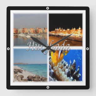 zEG068 HURGHADA, Egypte, rood Zee, mozaïek, Vierkante Klok
