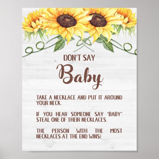 ZEG BABY Sunflower Shower Game Sign KETTING NIET Poster (Voorkant)
