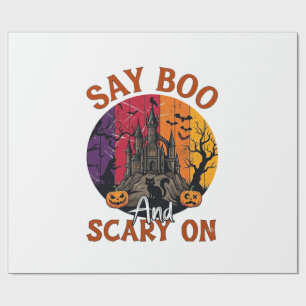 Zeg Boe Griezelen Halloween Spokenhuis Zwarte Kat Cadeaupapier