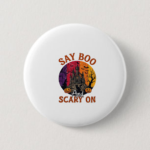 Zeg Boe Griezelen Halloween Spokenhuis Zwarte Kat  Ronde Button 5,7 Cm
