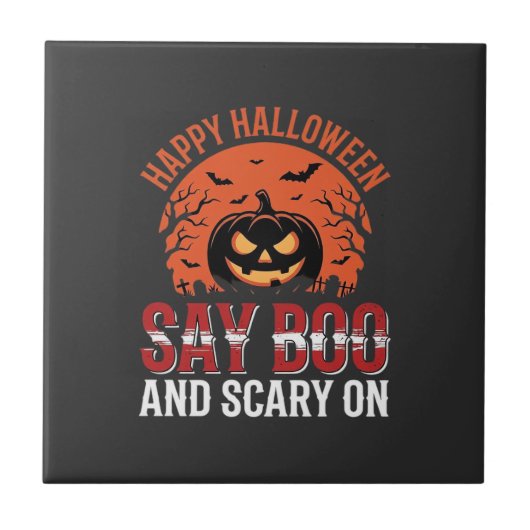 Zeg Boe Halloween Pompoen Ontwerp_1 Tegeltje (Voorkant)