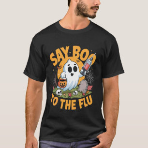 Zeg Boe tegen de griep bewustzijn Halloween Grafis T-shirt