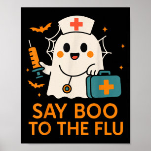 Zeg Boe tegen de griepprik verpleegster Halloween Poster