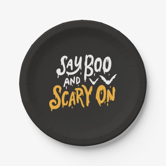 Zeg Boo en Scary op | Funny Halloween Party Papieren Bordje (Voorkant)