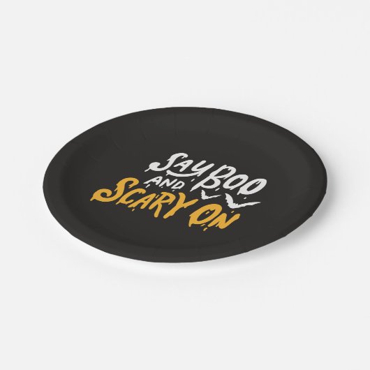 Zeg Boo en Scary op | Funny Halloween Party Papieren Bordje (Gekanteld)