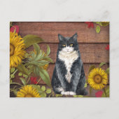 Zeg Dank Kat en Zonnebloemen Herfst Thanksgiving Feestdagenkaart (Voorkant)