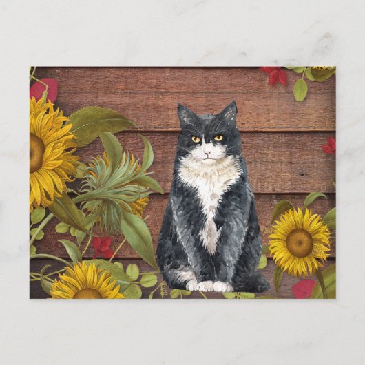 Zeg Dank Kat en Zonnebloemen Herfst Thanksgiving Feestdagenkaart (Voorkant)