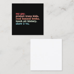 Zeg Gay Bescherm Trans Kinderen Lees Verboden Boek Vierkante Visitekaartje