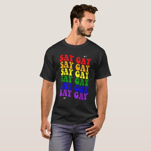 Zeg Gay LGBTQ Pride Vlag Ally Regenboog Vlag T-shirt (Voorkant volledig)