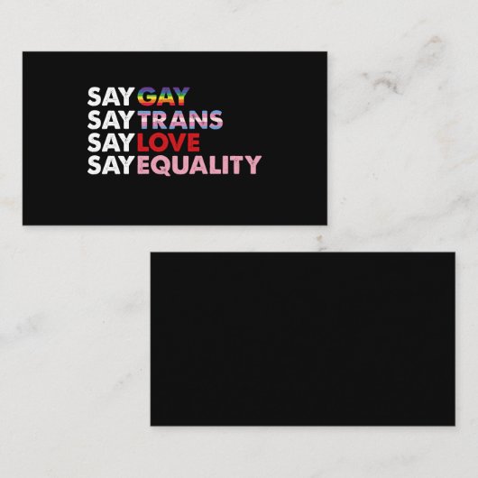 Zeg Gay Zeg Trans Zeg Liefde Zeg Gelijkheid Gay Re Visitekaartje (Voorkant / Achterkant)