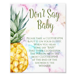 Zeg geen Baby ananas tropisch Baby shower Foto Afdruk